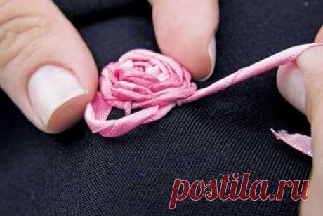 Вышивка розы лентами
