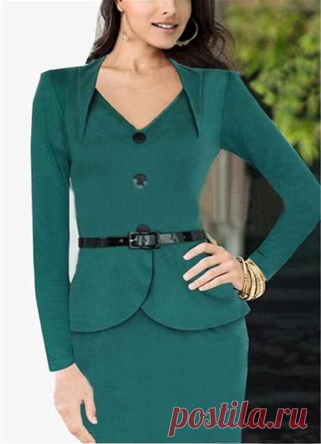 Aimur Women Vintage V-Neck Long Sleeve Slim Business Bodycon Pencil Dress Green at Amazon Women’s Clothing store: