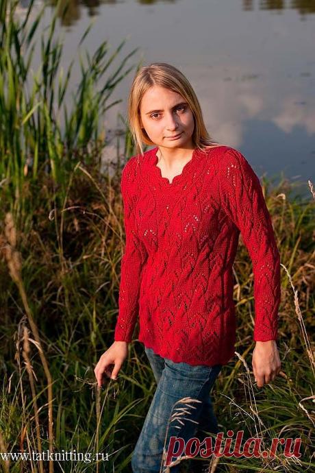 Джемпер «Цикламен». Вязание спицами.