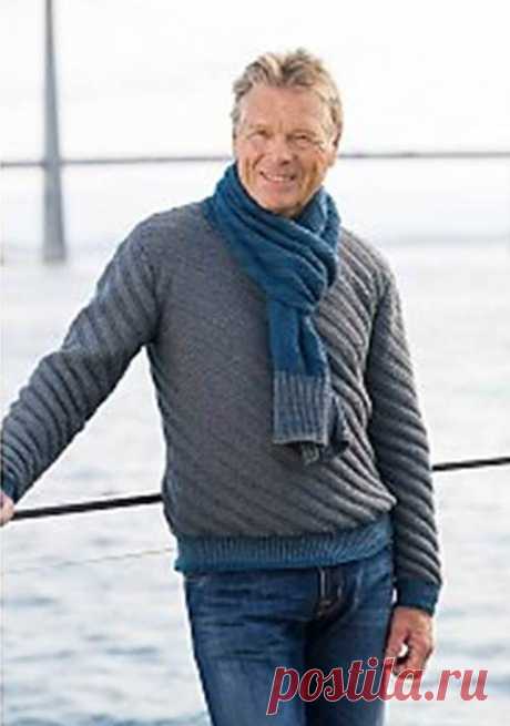 Мужской пуловер и шарф в норвежском стиле размеры: (XXS)XS(S)M(L)XL(XXL). Спицы