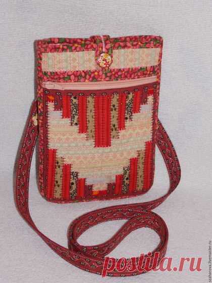 Купить Сумка-карман, лакомник, сумка на пояс, лоскутная, пэчворк - ярко-красный, орнамент
