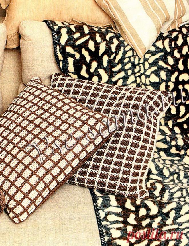 Клетчатые чехлы на подушки спицами / vse-sama.ru