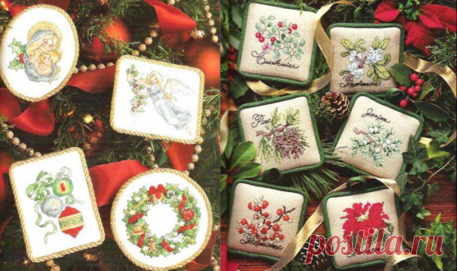 Новогодний декор: ёлочные игрушки, украшенные вышивкой - Ярмарка Мастеров - ручная работа, handmade