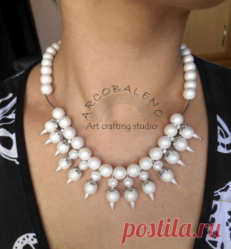 Колье из натуральных камней. Шелл, Жемчуг, Чешский бисер