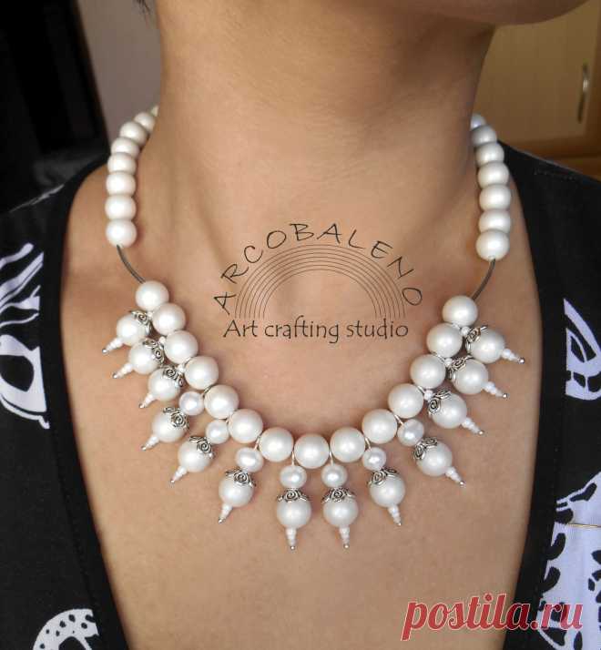 Колье из натуральных камней. Шелл, Жемчуг, Чешский бисер