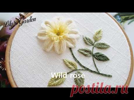 Eng sub 나홀로 프랑스자수 no. 74 찔레꽃 Wild rose flowers embroidery (feat. 우븐 오벌 스티치, 스미르나 스티치)