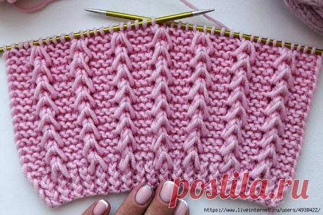 Красивый рельефный узор спицами для вязания джемпера, кардигана, свитера, шапки.