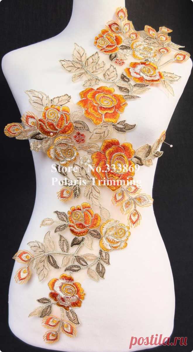 2016 nuevo envío gratis 1 unid x naranja / crema / verde verde oliva de flores parche apliques de encaje recorta cuello para vestidos baile de disfraces PBNC117M en Encajes de Casa y Jardín en AliExpress.com | Alibaba Group