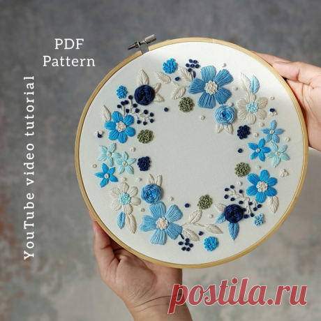 PDF Pattern Video Tutorial/blue Wreath-hand Embroidery | Etsy Moldova