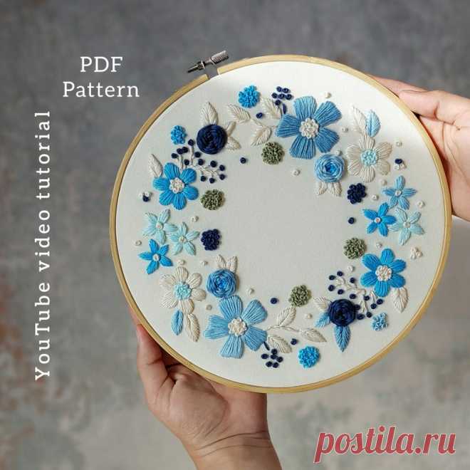 PDF Pattern Video Tutorial/blue Wreath-hand Embroidery | Etsy Moldova