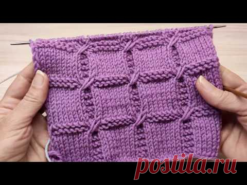 Рельефные квадраты. Вязание спицами.