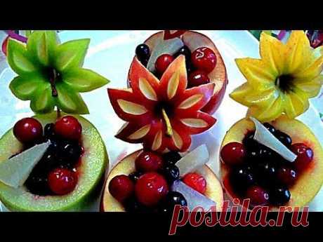 Украшения из фруктов. Карвинг из яблок. Очень красивый десерт! Decorations from fruits