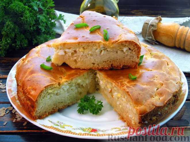 Рецепт: Заливной пирог на кефире и майонезе, с рисом и яйцами на RussianFood.com