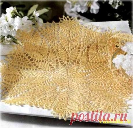 Салфетка крючком Ажурные листики | Вязание спицами и крючком