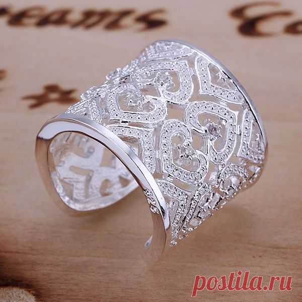 R106 925 чистое серебро кольцо, 925 серебро ювелирные изделия, Инкрустированные много в форме сердца кольцо серебристый кольцо открыт / avzajnga cilakzsa купить в магазине qianqian wang's store 2014 на AliExpress