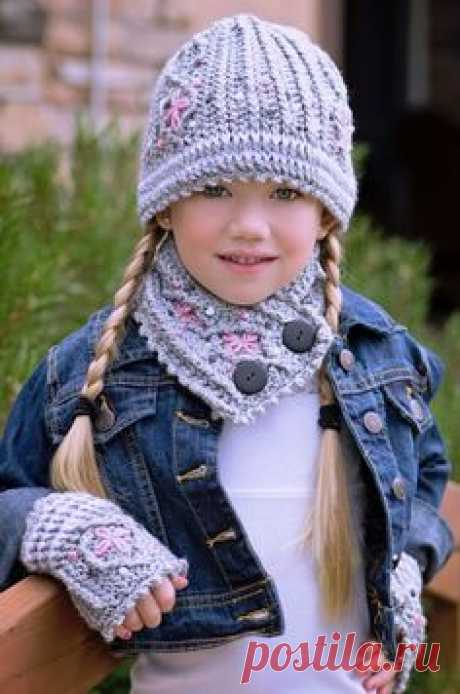 Graystone Kids Crochet Cable Set Hat Neck Warmer And Fingerless Mittens Kids 3-10 Pattern