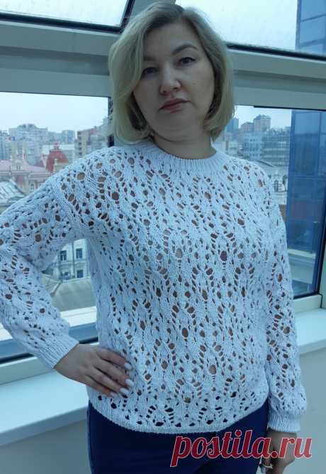 Белоснежный хлопковый пуловер с эффектным ажуром и ещё 5 классных моделей спицами | Вязание с Paradosik_Handmade | Дзен