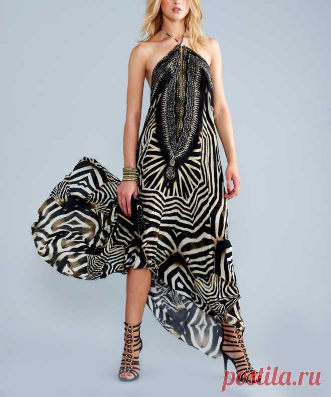 Parides Black & White Zebra Silk-Blend Three-Way Convertible Maxi Dress - Women | zulily