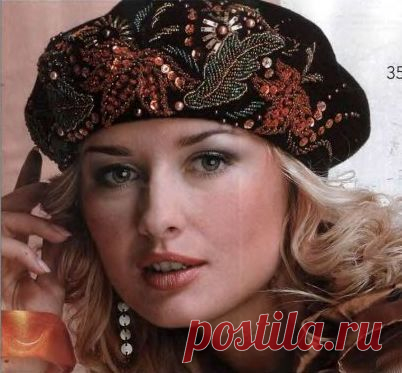 Вышивка лентами берета.