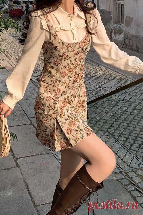 EFOGEP Women Floral Corset Dress, Boho Summer Spaghetti Straps Square Neck Casual Midi Dress Flowy Slit Bustier Dresses in 2025 | Casual outfits, Korean fashion, Pretty outfits