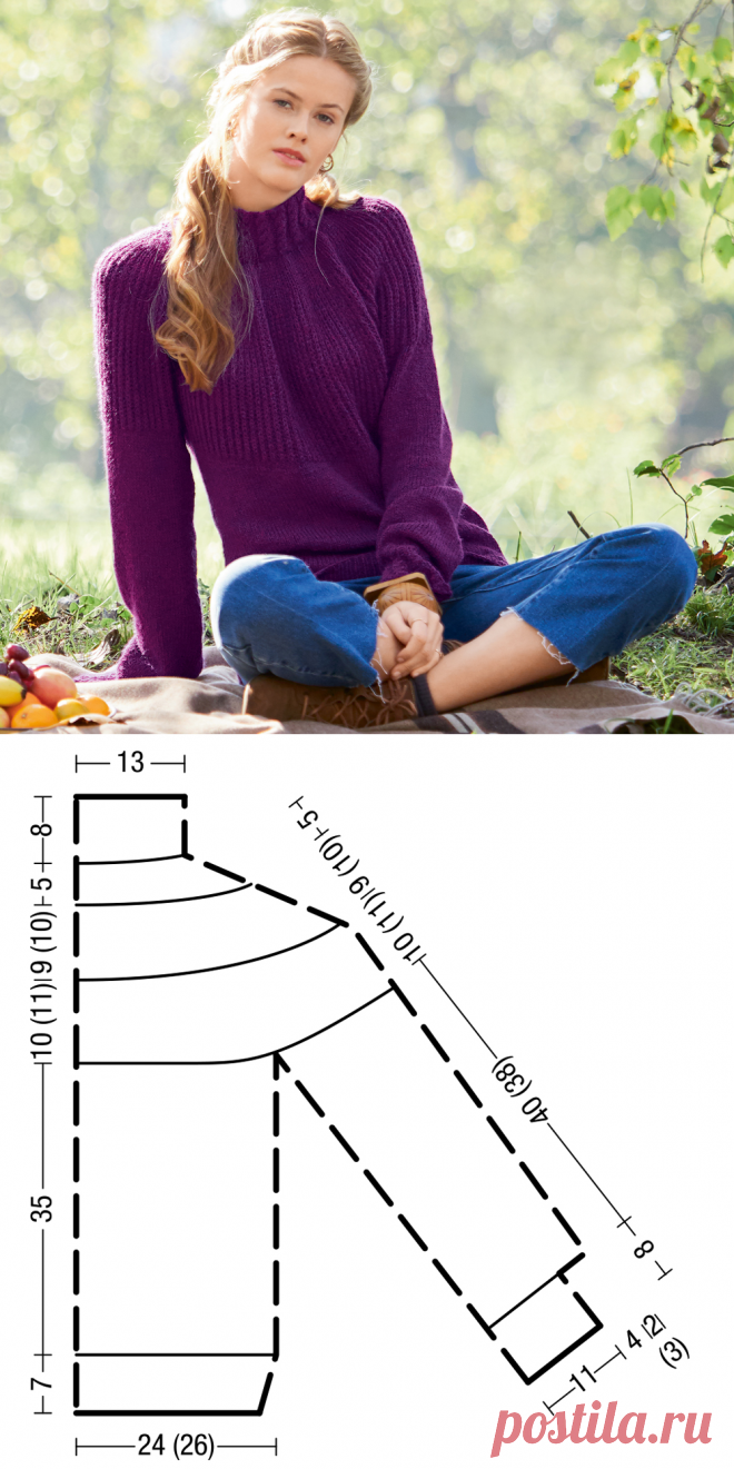 Свитер с воротником с косами - схема вязания спицами. Вяжем Свитеры на Verena.ru