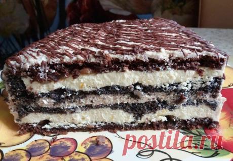 Торт с разными слоями из мака, творога, шоколада Торт с разными слоями из мака, творога, шоколада.