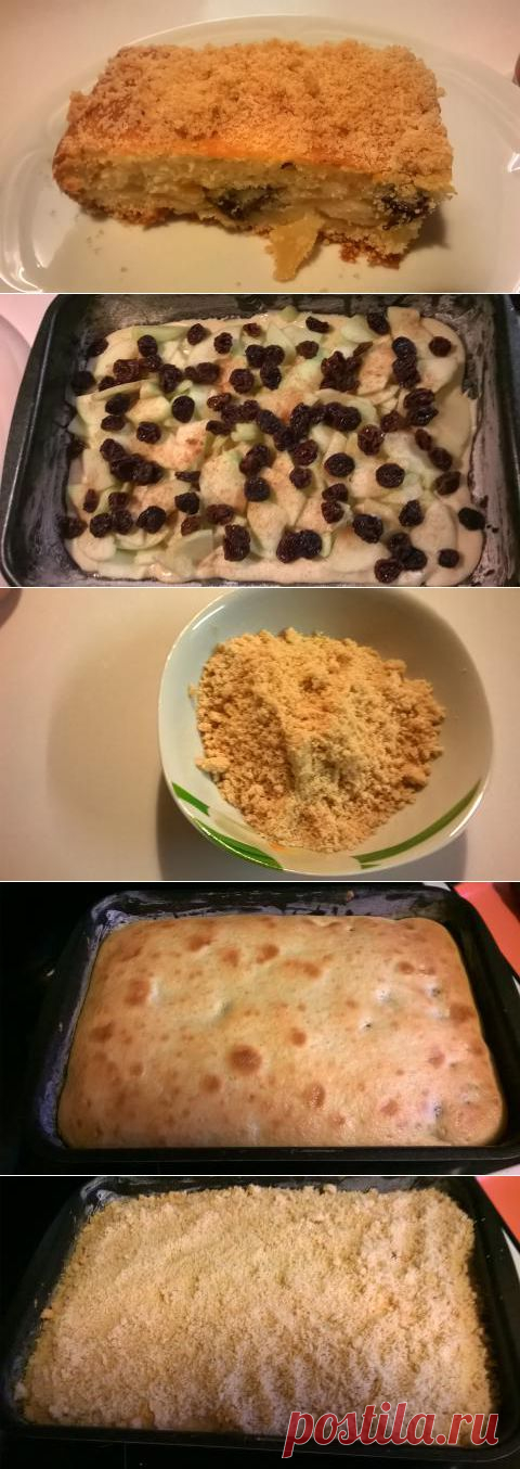 Яблочный сметаный пирог с изюмом и хрустящей крошкой | 4vkusa.ru