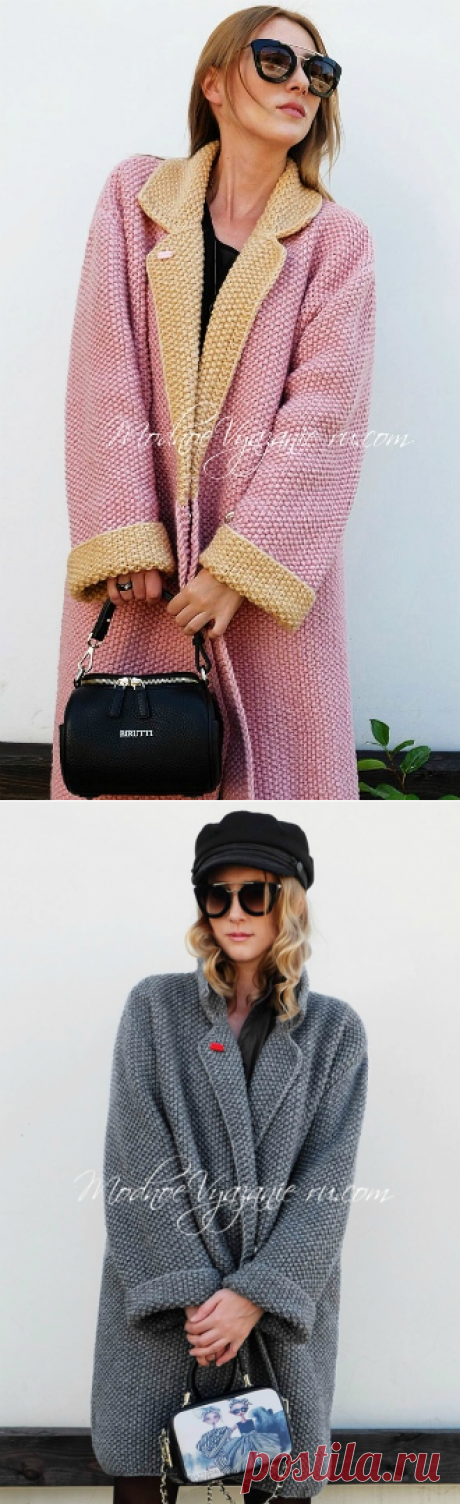 Шикарное фактурное пальто, фасона oversize с актуальными подвернутыми рукавами (Вязание спицами) – Журнал Вдохновение Рукодельницы