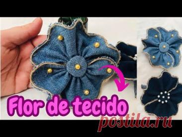 COMO FAZER FLOR COM RETALHO JEANS - PASSO A PASSO #costuracriativa #incrível