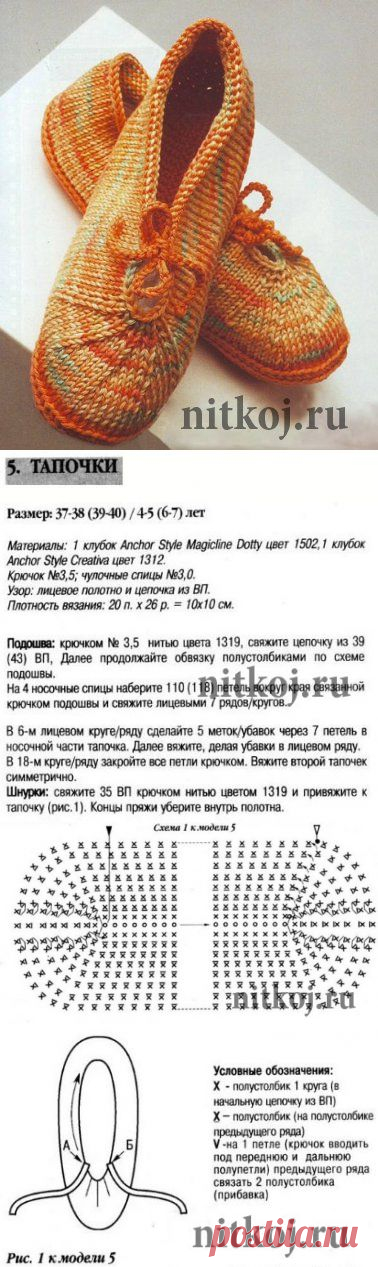 Тапочки спицы + крючок » Ниткой - вязаные вещи для вашего дома, вязание крючком, вязание спицами, схемы вязания