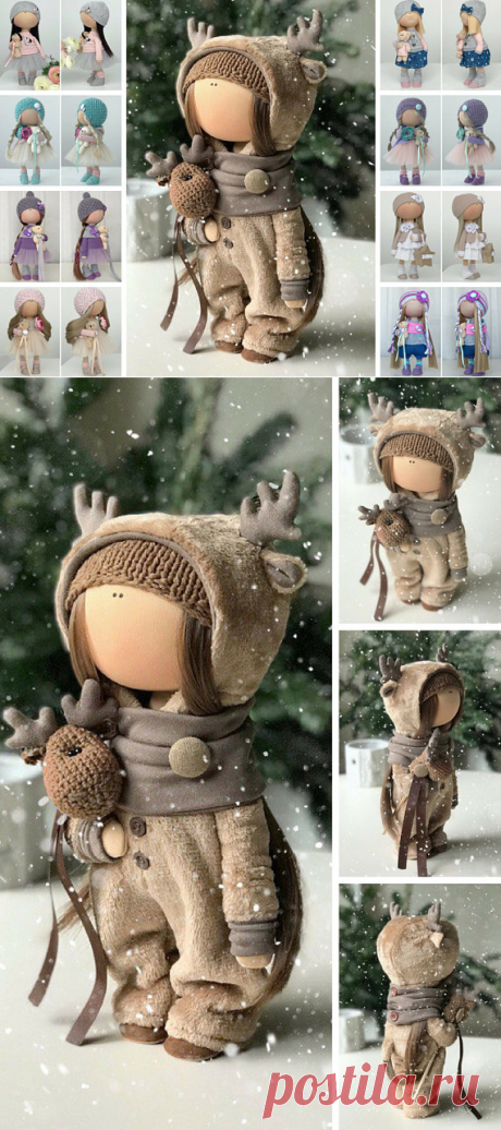 Deer Tilda Doll Handmade Fabric Doll Textile Cloth Doll Poupée