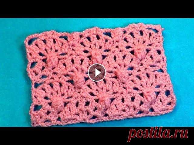 Ажурный узор с прямым и обратным попкорном В этом ажурном узоре веерочки сочетаются с попкорном. В лицевых рядах вяжут обычный попкорн, а в изнаночных нужно выполнять обратный попкорн. При вяза...