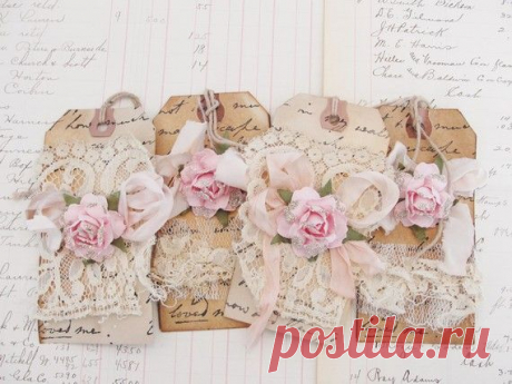 Vintage Lace and Rose Gift Tag Set