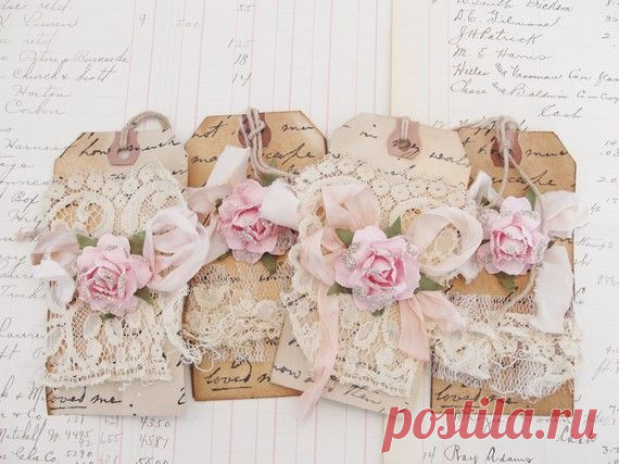 Vintage Lace and Rose Gift Tag Set