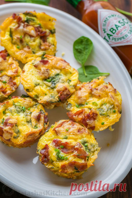 Breakfast Casserole Muffins (VIDEO Recipe) - NatashasKitchen.com Breakfast casserole muffins come together quickly. Loaded with potato, spinach, eggs, cheese and crisp bacon. Freezer friendly make-ahead breakfast muffins!