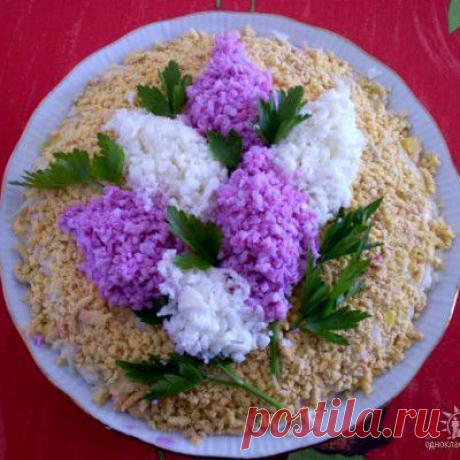 САЛАТ С КУРИЦЕЙ, АНАНАСАМИ И ГРЕЦКИМ ОРЕХОМ &quot;Ветка сирени&quot;.