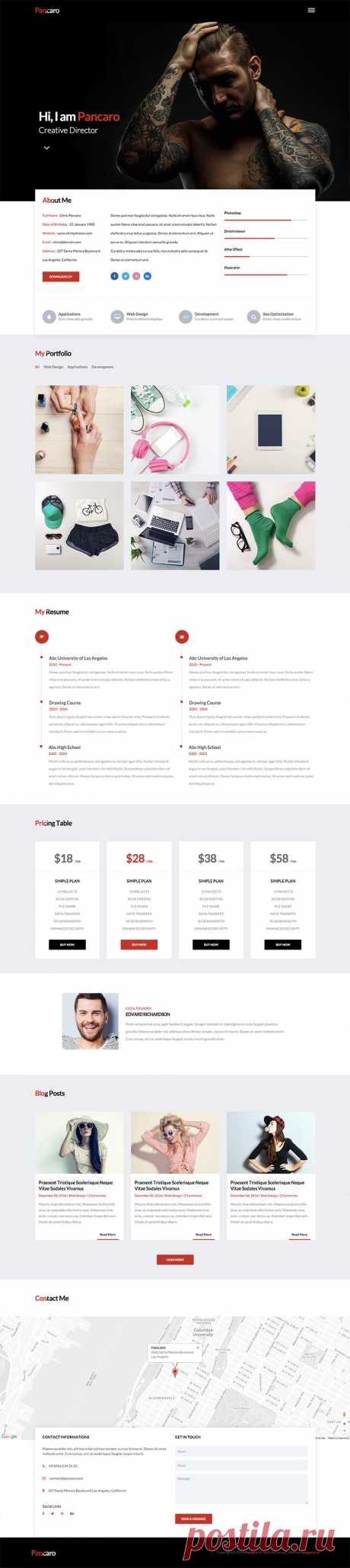 Одностраничный HTML шаблон сайта портфолио/резюме