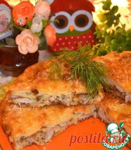 Пирог-сметанник заливной с курицей и грибами