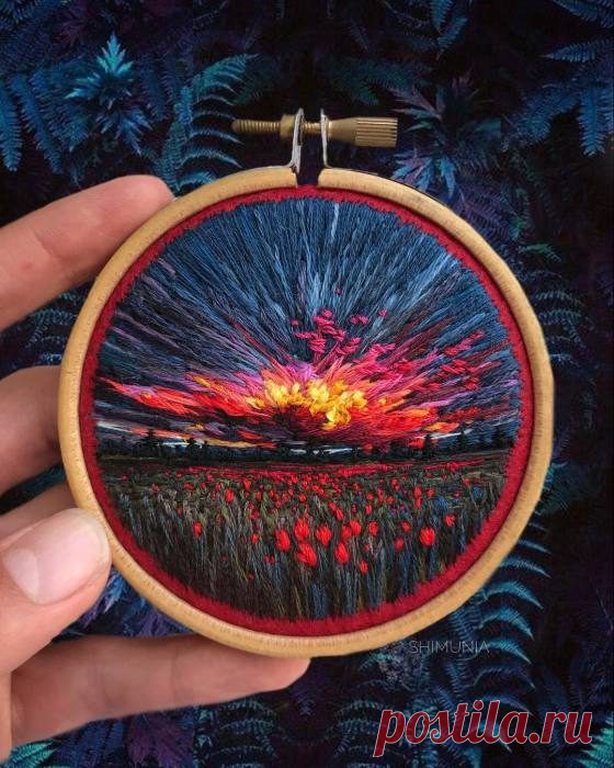 Невероятные живописные пейзажи на объёмных мини-вышивках
