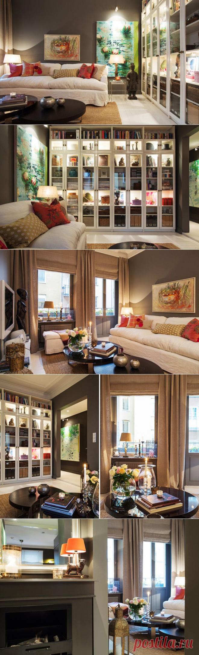 Необычный и чарующий интерьер квартиры - Роскошь и уют
Атмосфера, царящая в стенах этой невероятно уютной квартиры в Швеции, захватывает с первой фотографии и заставляет застыть в приятном изумлении. Чарующая цветовая гамма из темных оттенков с контрастными белыми элементами в вечернем освещении и вовсе одно из самых красивых зрелищ, которое доводилось видеть за последнее время! Между прочим, эта квартира еще и очень функциональна, ведь на 68 кв. м уместилось полноценное трехкомнатное жилье. Од