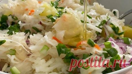 Отведай со вкусом!  | салат из картофеля, квашеной капусты, зелени и лука | Дзен
