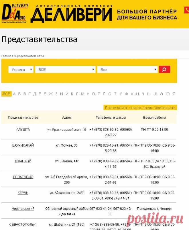 Представительства - Delivery