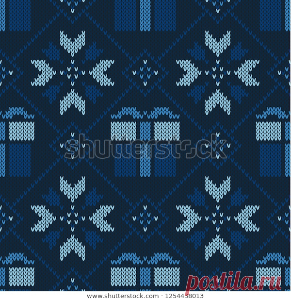 Vector de stock (libre de regalías) sobre Christmas Knitted Pattern Winter Geometric Seamless1254438013