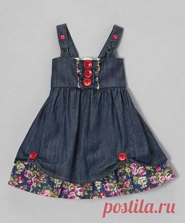 Denim Floral Button Cupcake Dress - Infant, Toddler & Girls