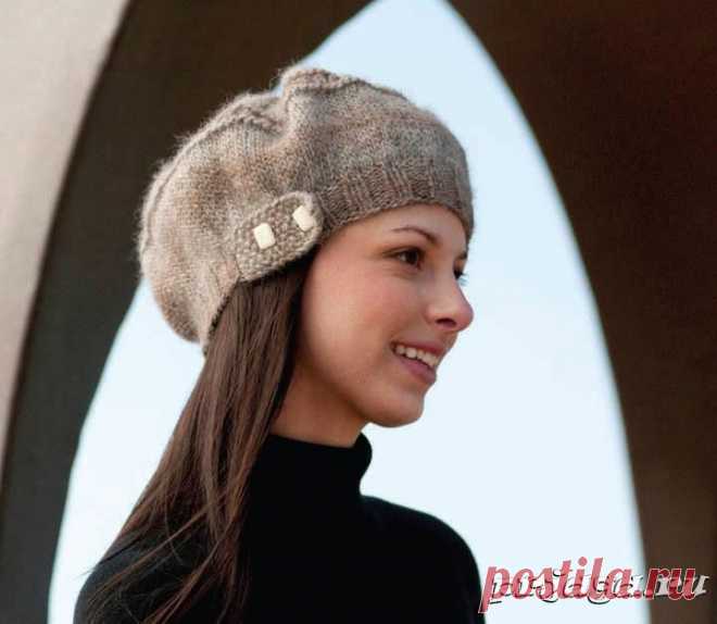 шапка берет для женщины спицами