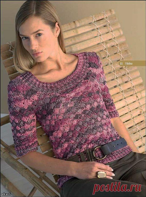 Пуловер плетёным узором..