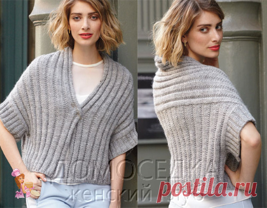 Модный жакет от Сары Хаттон 

Конструкция жакета состоит из трех прямоугольных частей: двух передних сторон и спинки. Основная вязка - резинка.

Подробное описание дано для вязания размера S/M (L/XL). Ширина 127 (141) см. Длина от плеча 35.5 (38) см.

Для вязания жакета потребуется: 5 (6) мотков пряжи Lambs Pride Worsted (шерсть/мохер; 174 м/113 г) серого цвета; спицы 4.5 и 5 мм; маркеры и держатели для петель; декоративная застежка для трикотажных вещей (опционально).

Пл...