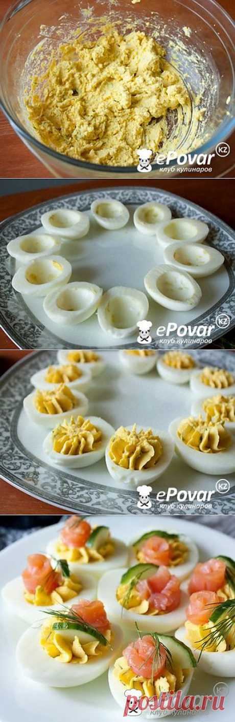 Фаршированные яйца с лососем и огурцом — Рецепт приготовления с фото — Закуски, Холодные закуски