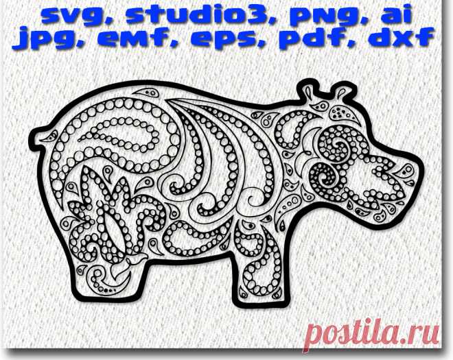 Hippo Zentangle svg mandala files cuttable Cricut Design