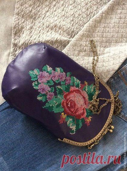 Купить Кожаная сумочка на фермуаре с вышивкой - Кожаная сумка, кожаная сумочка, сумочка с вышивкой